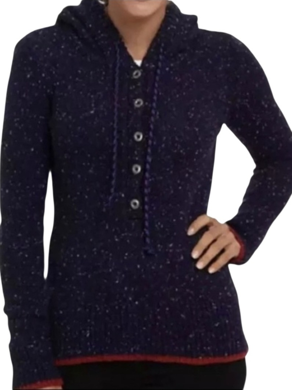 Patagonia Ranchito Navy Blue Merino Wool Knitted Hoodie Speckled Sweater S